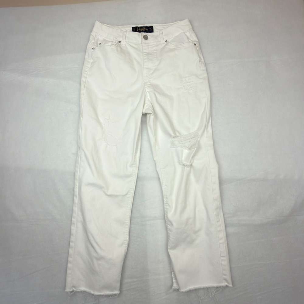 Indigo Rein Womens White Distressed Straight Leg Jeans Raw Hem Size 11 W29 L26.5